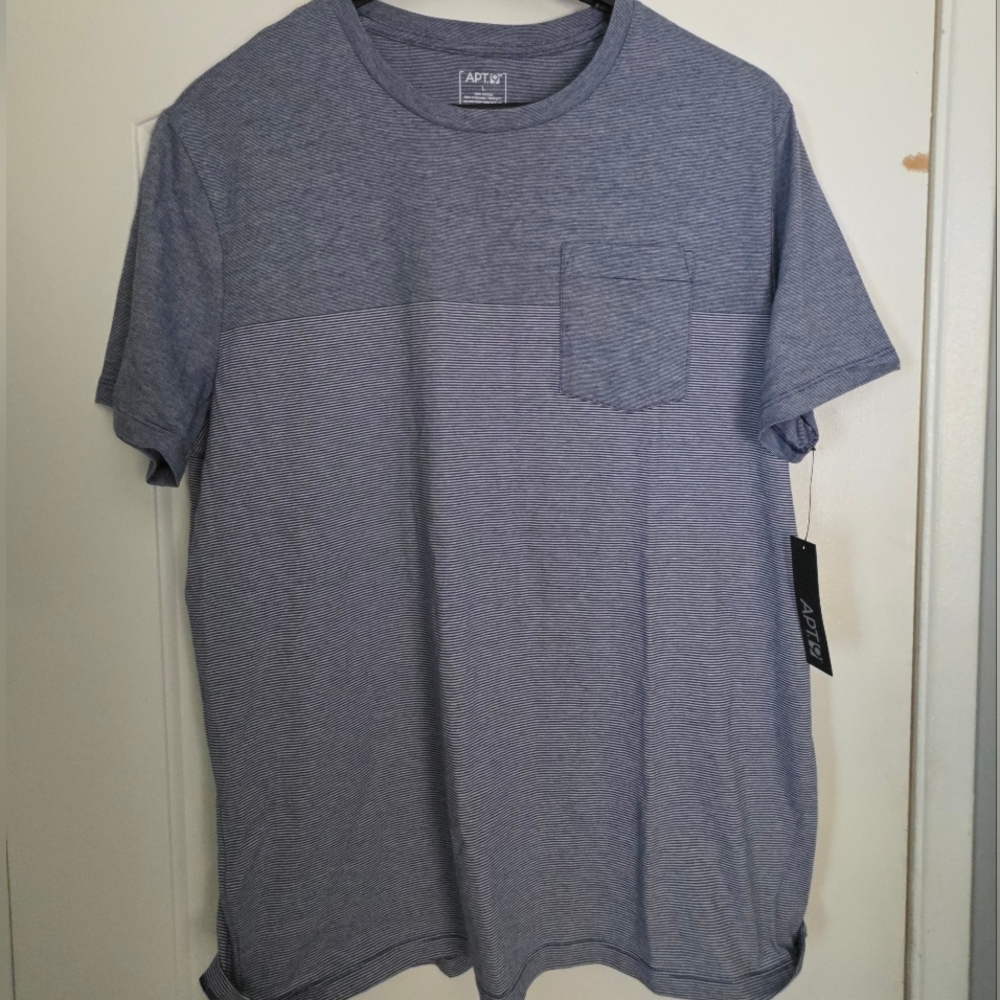 Men's Apt 9 Pocket Shirt L Short Sleeve Blue White Yarn Color Block